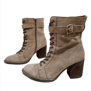 Born Cass Rust Distressed Boots Women Size 9.5 Mid Calf Stacked Block Heel Retro